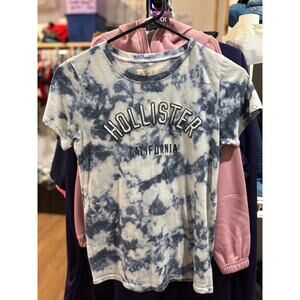 Hollister Tie Dye Graphic Tee XS Blue White California Short Sleeve Shirt